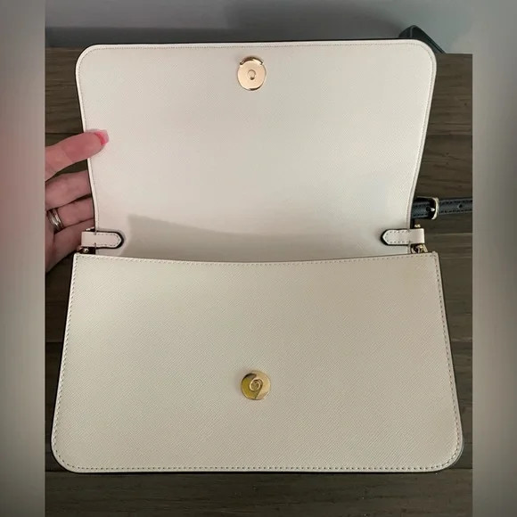 NWOT, Kate Spade Tan, Cream & Black Leather Crossbody Bag with Gold Chain - Picture 4 of 8